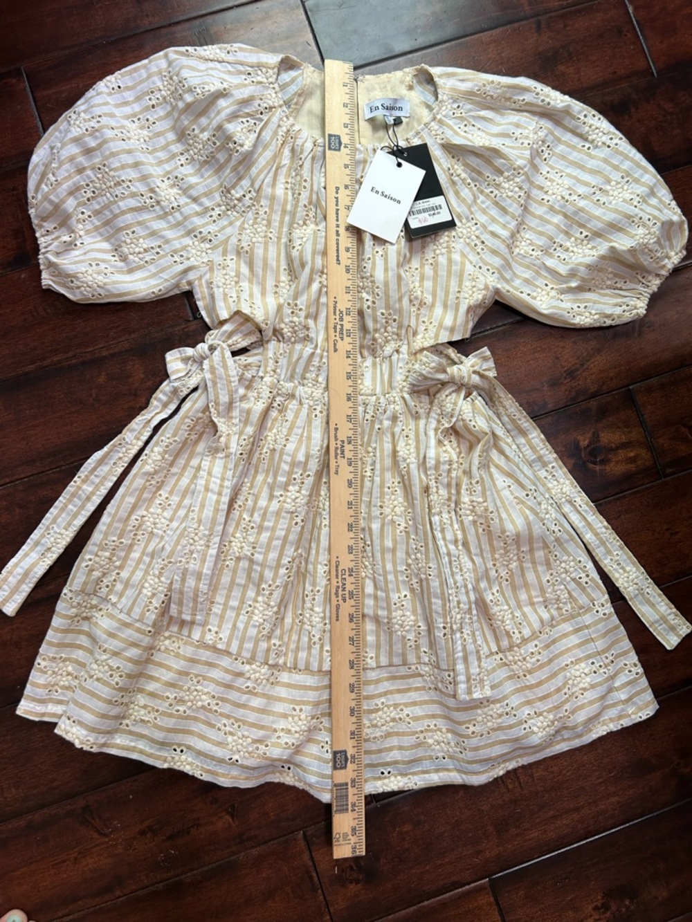 En Saison - NWT Cream and White Eyelet Stripe Peasant Dress - 100% Cotton - Picture 5 of 8